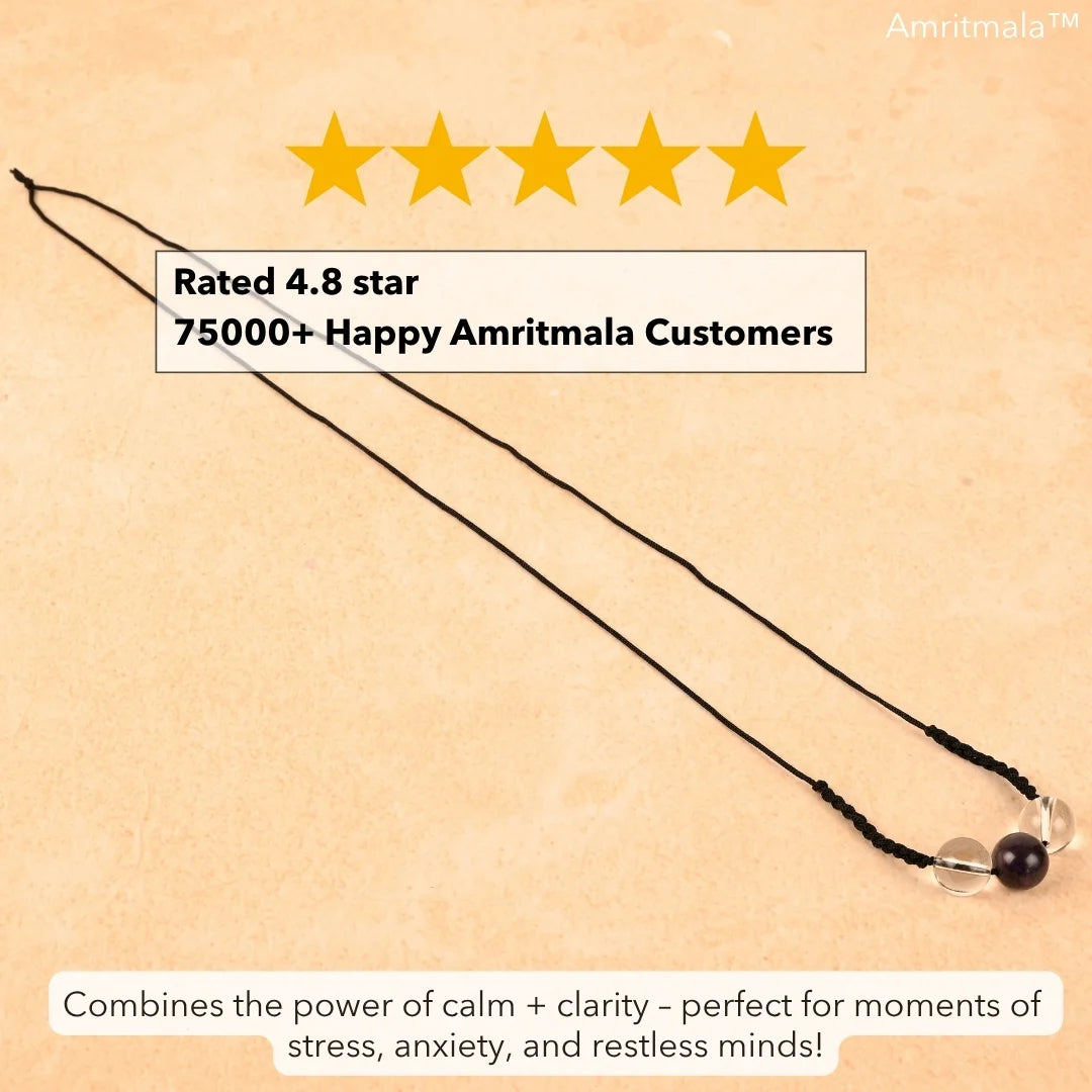 Amritmala for Stress, Anxiety & Sleep (Genuine Amethyst with Clear Quartz)