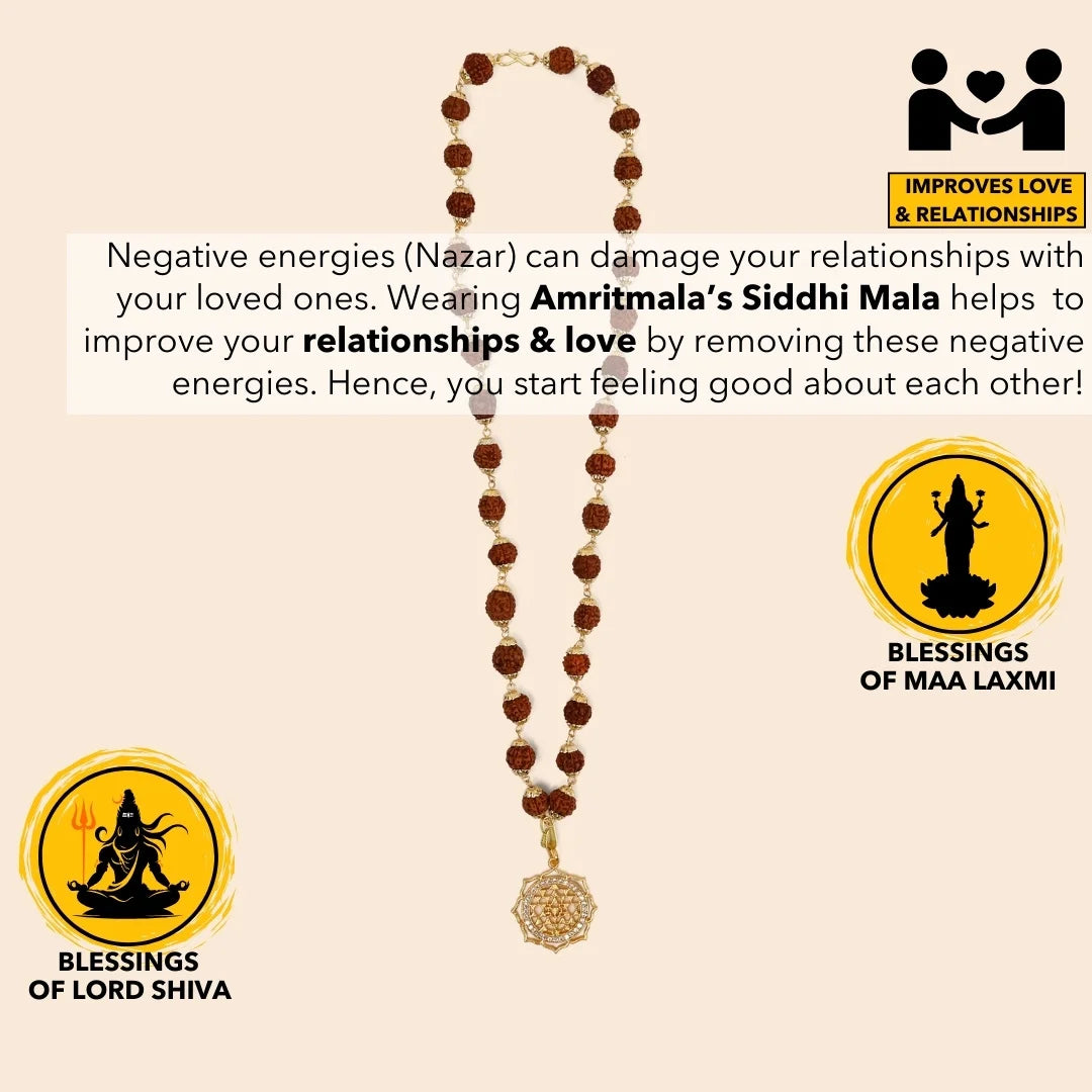 AMRITMALA'S SIDDHI MALA (POWERFUL COMBINATION OF REAL RUDRAKSHA & LAXMI YANTRA)