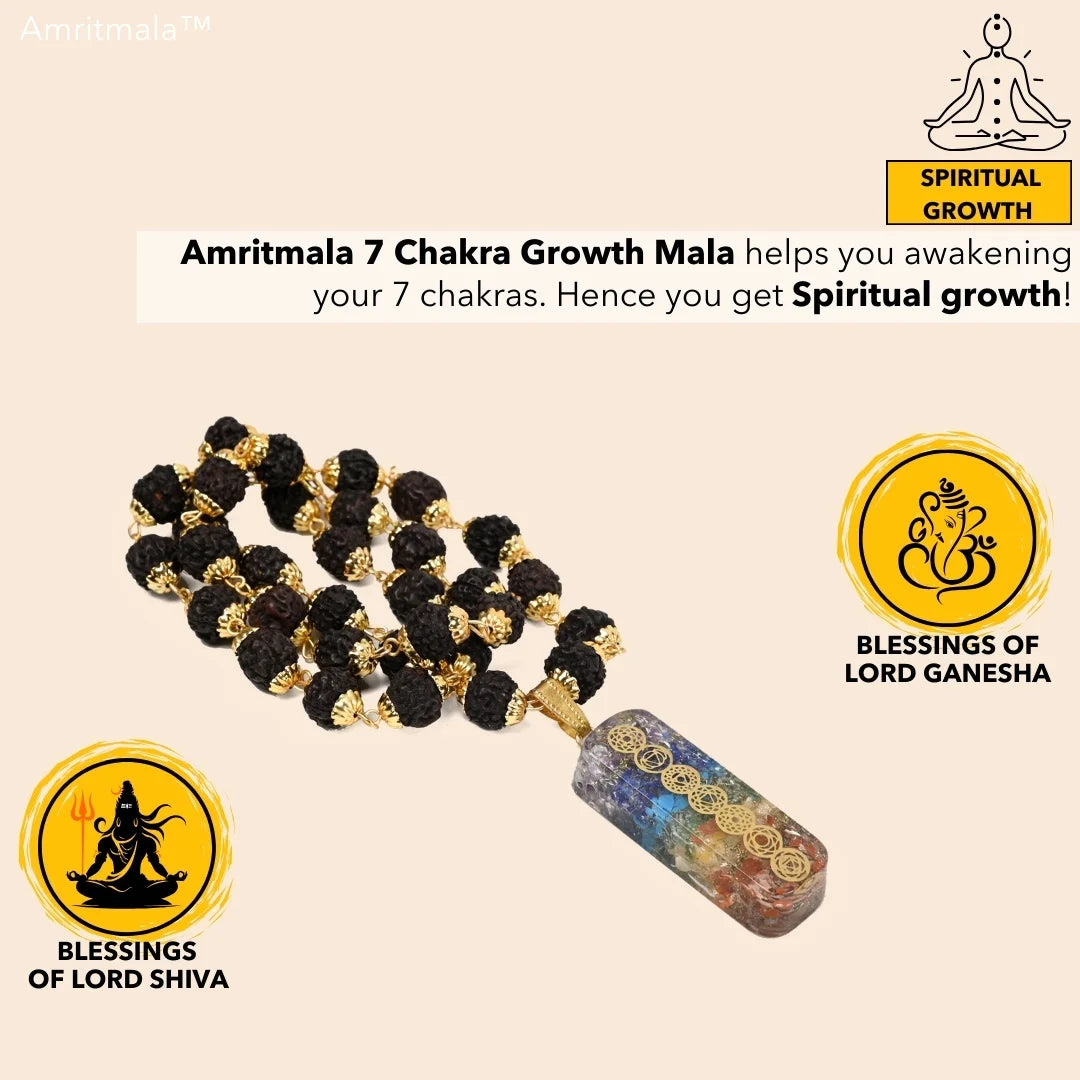 AMRITMALA'S SEVEN CHAKRA GROWTH MALA (POWER OF RUDRAKSHA & SEVEN CHAKRA)