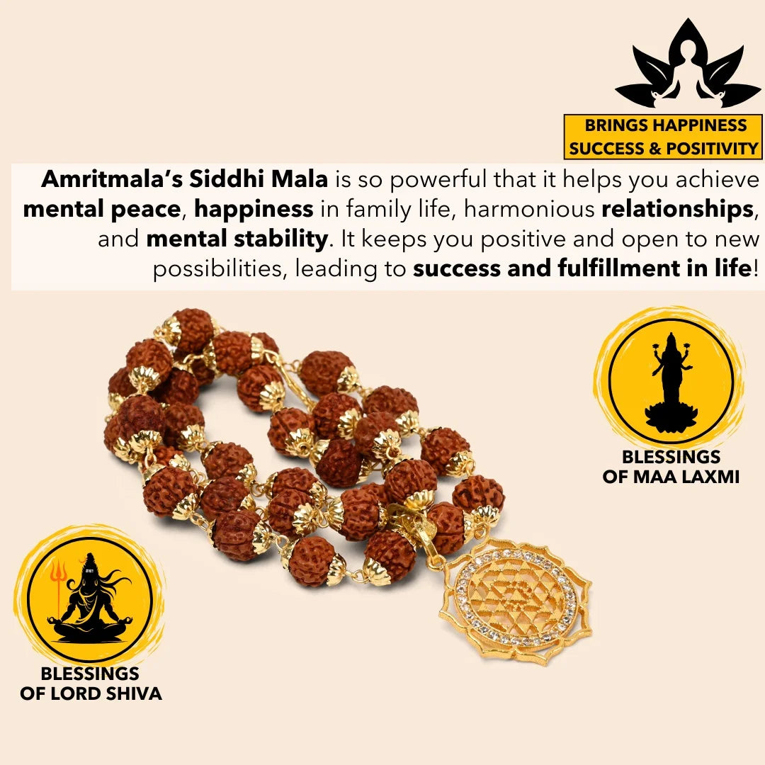 AMRITMALA'S SIDDHI MALA (POWERFUL COMBINATION OF REAL RUDRAKSHA & LAXMI YANTRA)