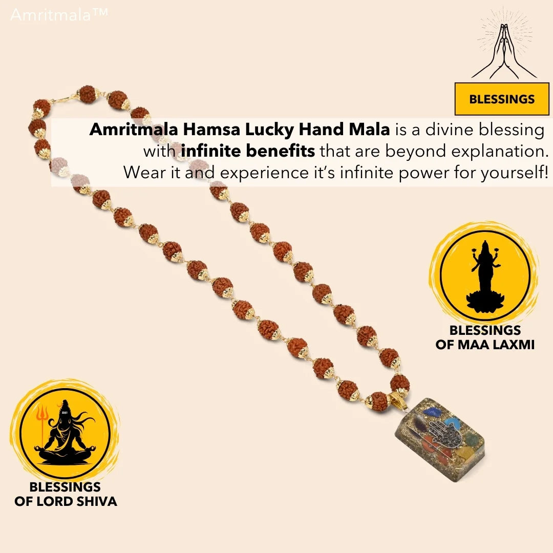 HAMSA LUCKY HANDMALA (Power of Rudraksha & Lucky Hand)