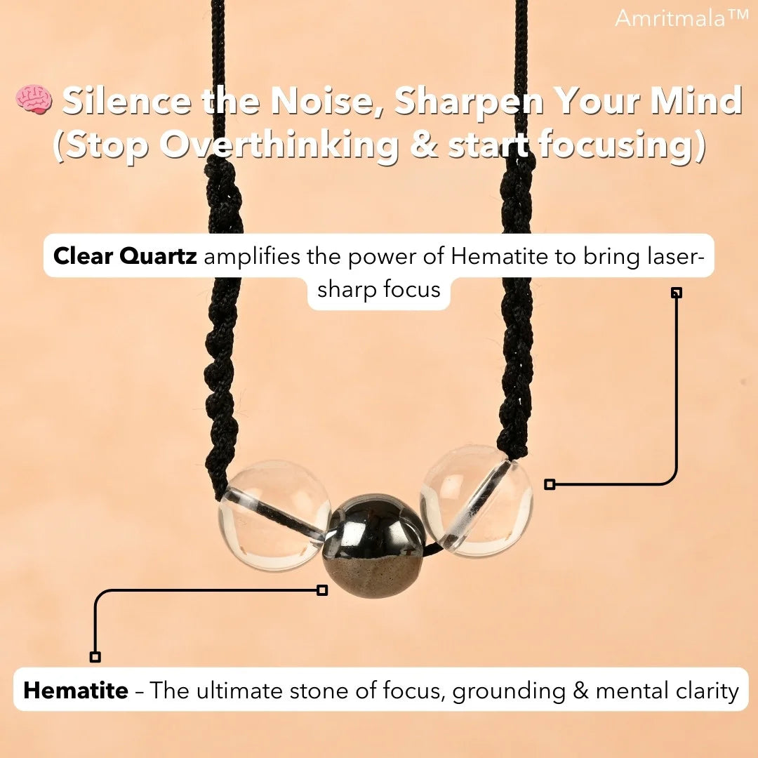Amritmala for Overthinking & Lack of focus (Genuine Hematite with Clear Quatz)