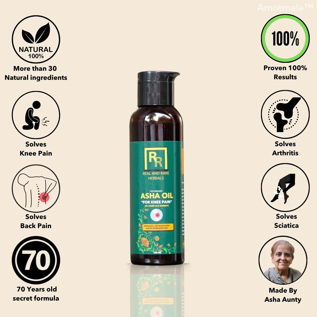 ASHA OIL : RAM BAAN FOR KNEE PAIN, BACKPAIN, ARTHRITIS & SCIATICA (70 YEARS OIL HOMEMADE REMEDY) (AMRITMALA x REAL & RARE HERBALS)