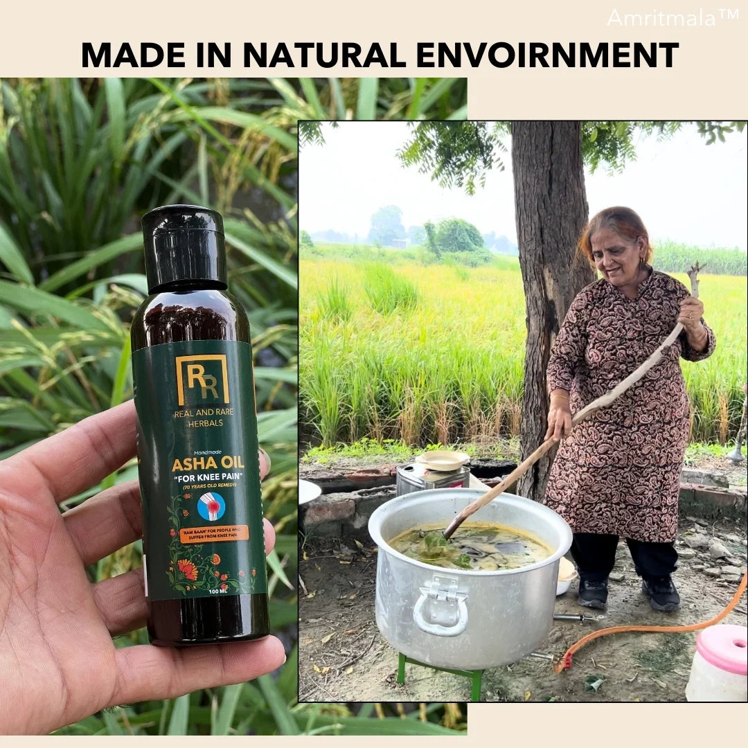 ASHA OIL : RAM BAAN FOR KNEE PAIN, BACKPAIN, ARTHRITIS & SCIATICA (70 YEARS OIL HOMEMADE REMEDY) (AMRITMALA x REAL & RARE HERBALS)